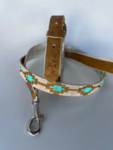Dog Leash Turquoise and Rawhide