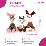3 Pack Farm Friends Plush Toy Set - Donkey, Cow and Dog