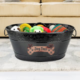 Dog Toy Bin Indestructible - Metallic "Dog Toys" Bone - Black Medium | BREKX