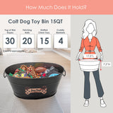 Dog Toy Bin Indestructible - Metallic "Dog Toys" Bone - Black Medium | BREKX