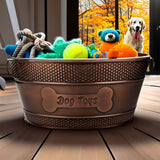 Dog Toy Bin Indestructible - Embossed "Dog Toys" Bone - Copper Oval Medium | BREKX