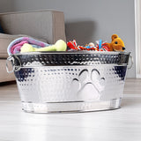 Dog Toy Bin Indestructible - Embossed Paw Print - Stainless Steel Medium | BREKX