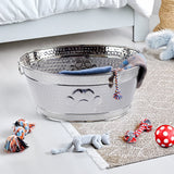 Dog Toy Bin Indestructible - Embossed Paw Print - Stainless Steel Medium | BREKX