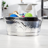 Dog Toy Bin Indestructible - Embossed Paw Print - Stainless Steel Medium | BREKX
