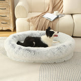 Calming Faux Fur Dog Bed with Memory Foam Bolster