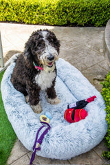 Calming Faux Fur Dog Bed with Memory Foam Bolster