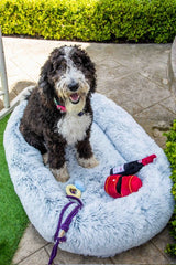 Calming Faux Fur Dog Bed with Memory Foam Bolster