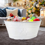 Dog Toy Bin Indestructible - Embossed Paw Print - White Medium | BREKX