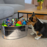Dog Toy Bin Indestructible - Metallic "Dog Toys" Bone - Stainless Steel Large | BREKX