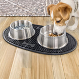 Dog Bowls with Non-slip Food Mat Rubber & Stainless Steel | BREKX