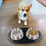 Dog Bowls with Non-slip Food Mat Rubber & Stainless Steel | BREKX