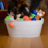 Dog Toy Bin Indestructible - Embossed Paw Print - White Medium | BREKX