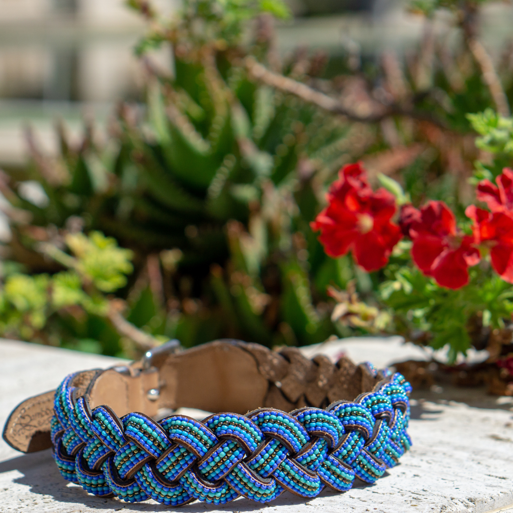 Blue Braided Sambboho dog collar