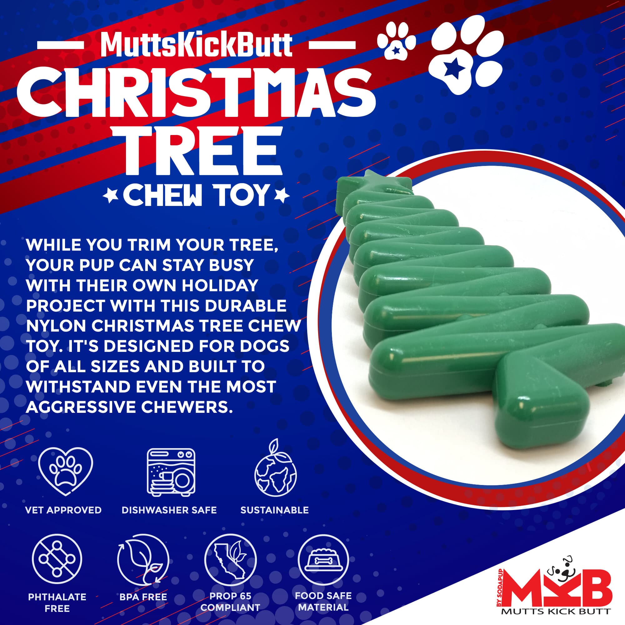 Christmas Tree Nylon Dog Chew Toy | USA Made | SodaPup