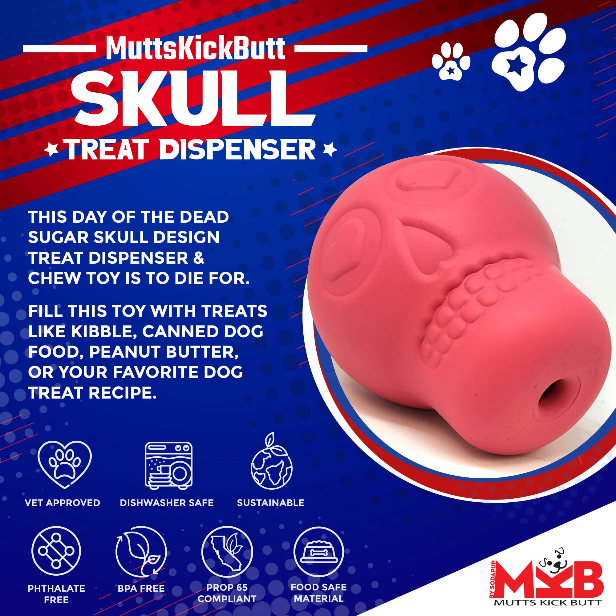Sugar Skull Dog Treat Dispenser — Halloween Enrichment by SodaPup