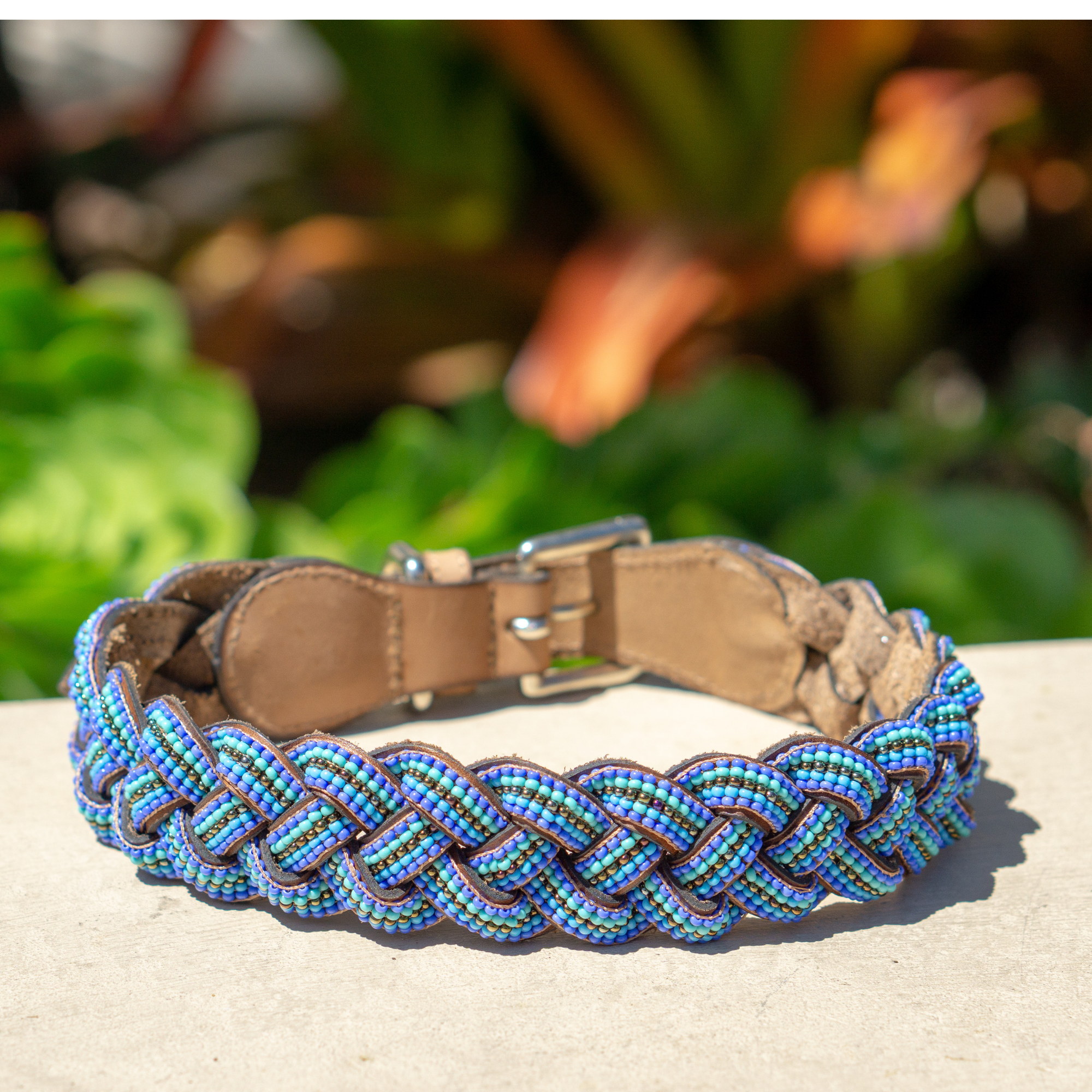 Blue Braided Sambboho dog collar