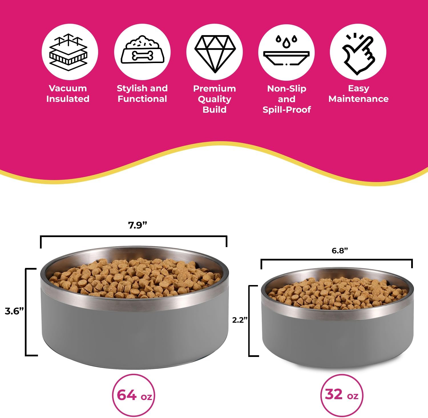 Grey Stainless Steel Dog Bowl