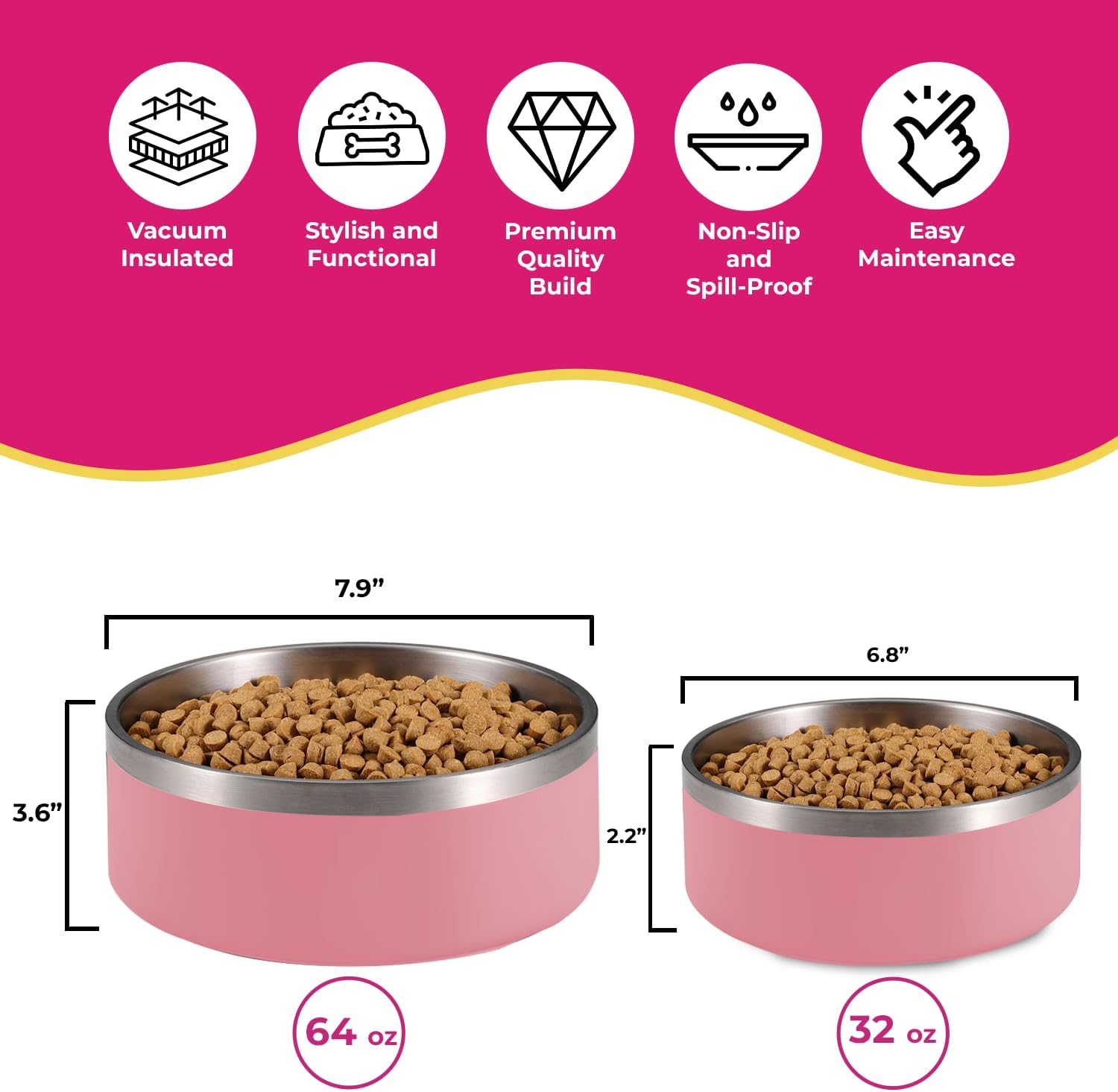 Light Pink Stainless Steel Dog Bowl