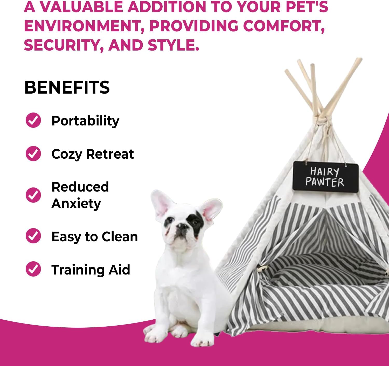 Grey and White Striped Pet Teepee