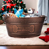 Dog Toy Bin Indestructible - Embossed "Dog Toys" Bone - Copper Oval Medium | BREKX