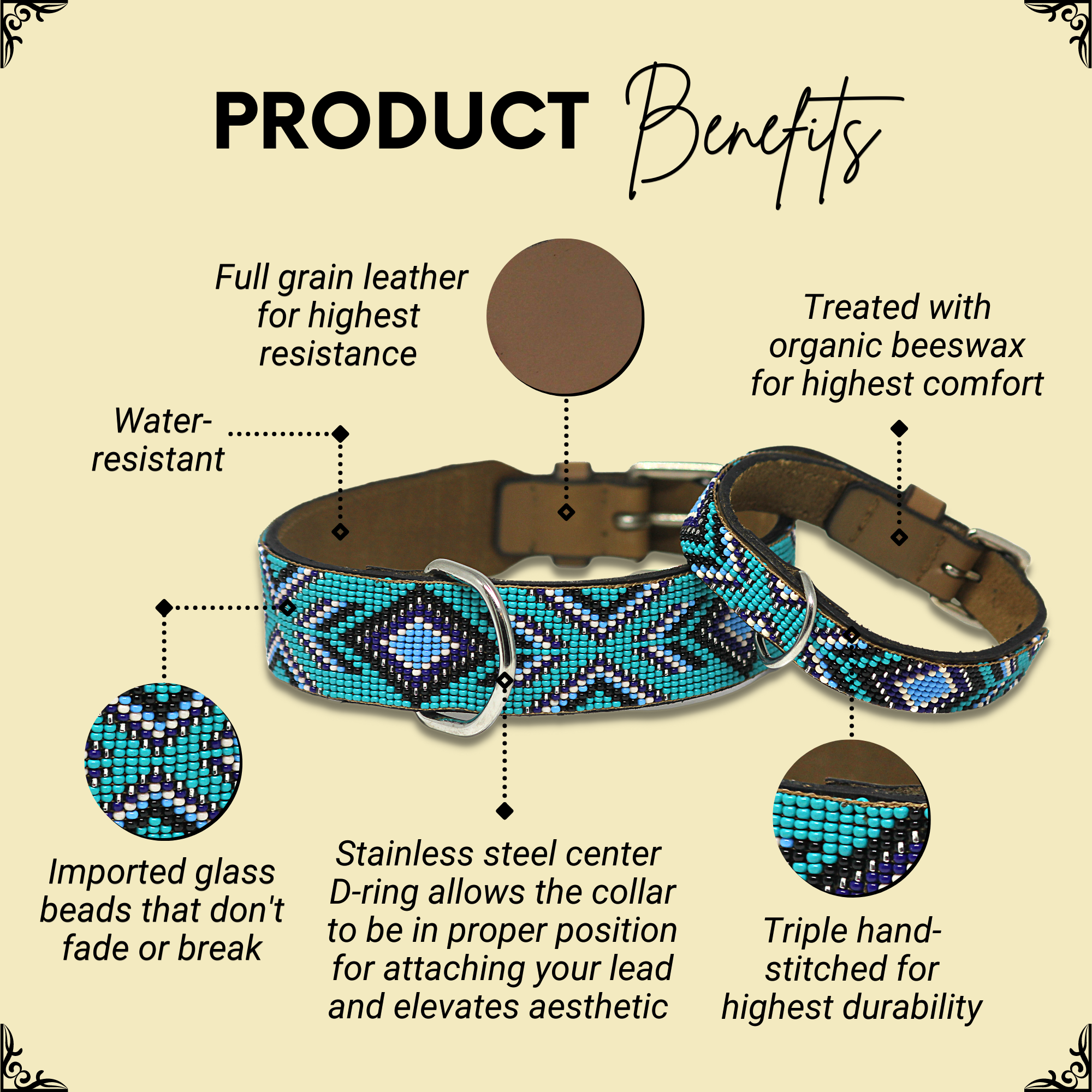 Saint Tropez Sambboho dog collar (with center D-ring)