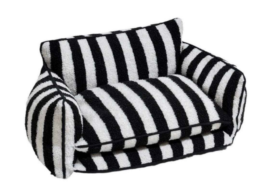 Chic Comfort Black and White Striped Sofa Dog Bed