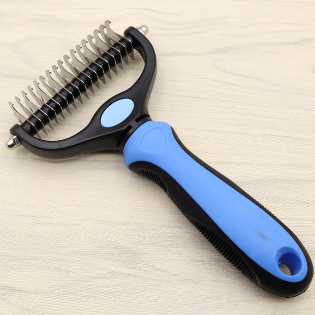 Pet Grooming Tool - Safe Dematting Comb fELIMINATE KNOTS, TANGLES AND MATS: This two-sided cat and dog undercoat rake for shedding eliminates matted fur, knots and tangles! Use the 17 teeth side of our demaPet Grooming Tool - Safe Dematting Comb