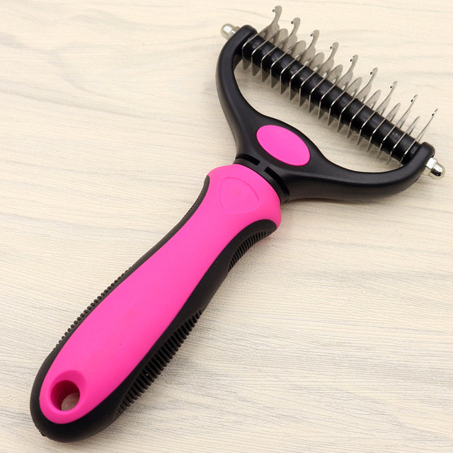 Pet Grooming Tool - Safe Dematting Comb fELIMINATE KNOTS, TANGLES AND MATS: This two-sided cat and dog undercoat rake for shedding eliminates matted fur, knots and tangles! Use the 17 teeth side of our demaPet Grooming Tool - Safe Dematting Comb