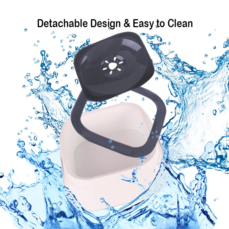 Anti Splash Pet BowlNON SPILL DESIGN Our pet bowl is designed with an arc floating plate and paw-shaped outlet, pet drinks water by licking the outlet slightly. Floating disk is reinforAnti Splash Pet Bowl