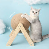 Solid Wood Natural Sisal Scratcher Cat Ball ToyThis solid wood cat toy features natural sisal scratchers, perfect for keeping your feline friend's claws healthy and sharp. The attached ball provides an extra elemSolid Wood Natural Sisal Scratcher Cat Ball Toy