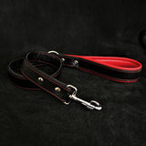 Black soft leather dog leash