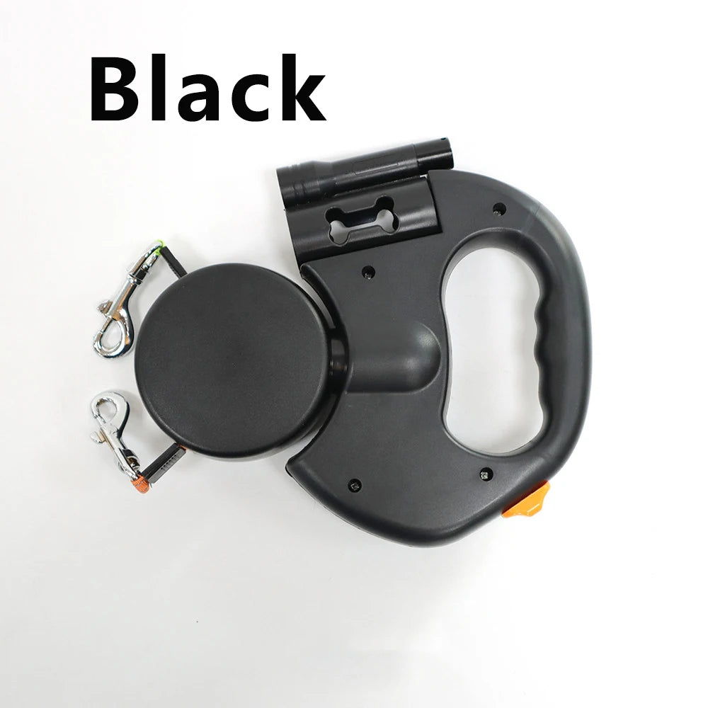 Auto Retractable Double-Ended Dog Leash 3m with LED Flashlight Waste Bag Box Roulette 360 Degree Dual Traction Rope Pet Supplies
