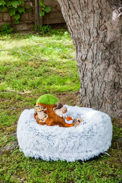 Calming Faux Fur Dog Bed with Memory Foam Bolster