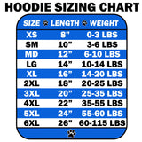 Pet hoodie size chart from XS to 6XL with length and weight guidance