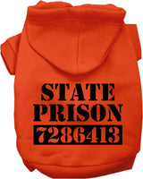 Back view of orange State Prison inmate hoodie for dogs and cats
