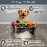 Dog Toy Bin Indestructible - Metallic "Dog Toys" Bone - Stainless Steel Large | BREKX
