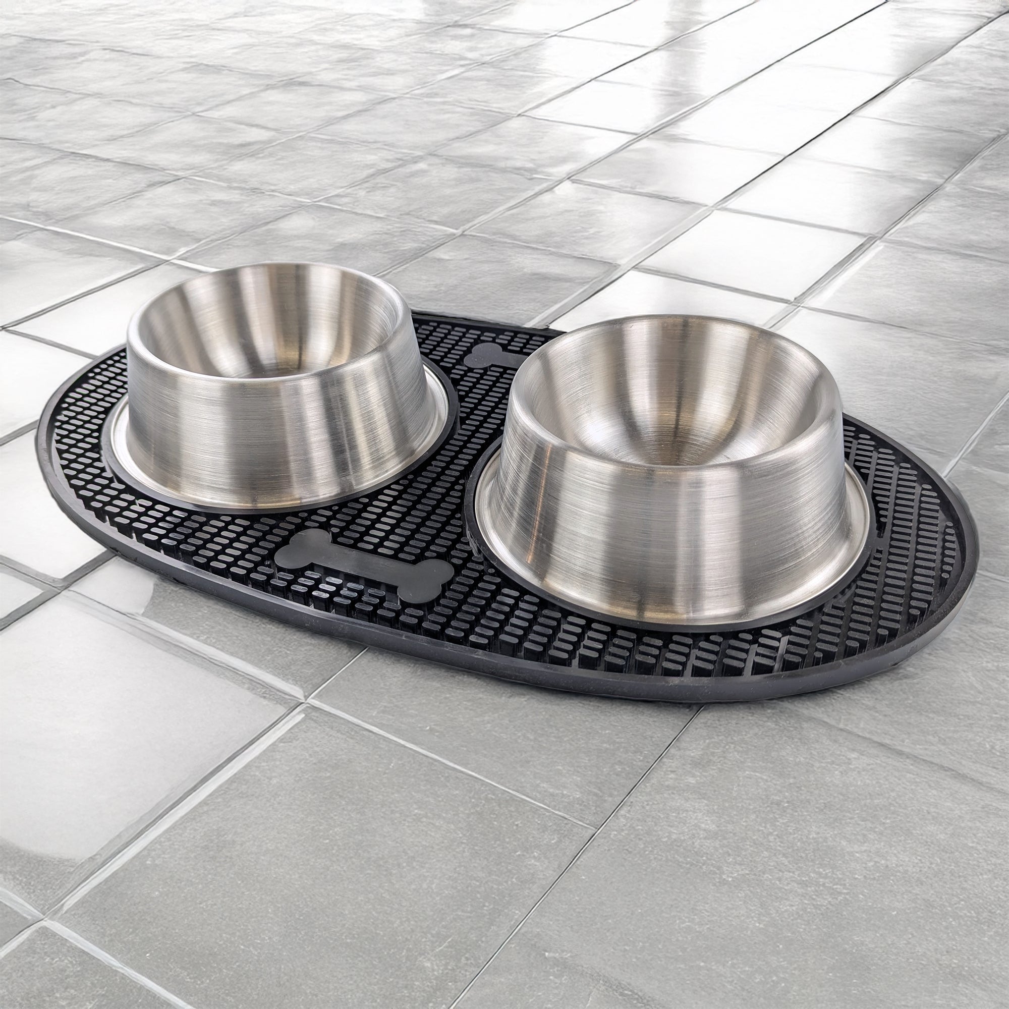 Dog Bowls with Non-slip Food Mat Rubber & Stainless Steel | BREKX
