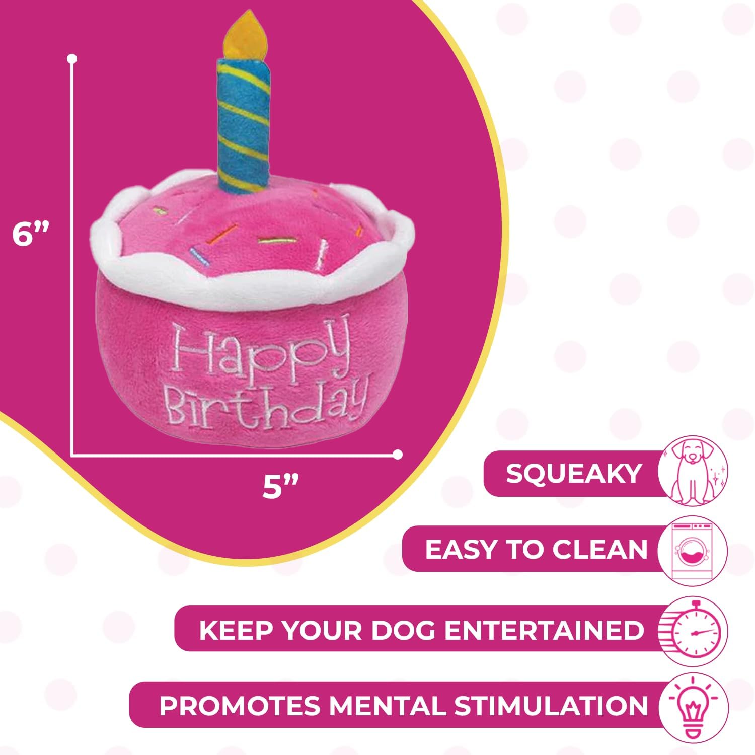 Squeaky Pink Birthday Cake Plush Dog Toy